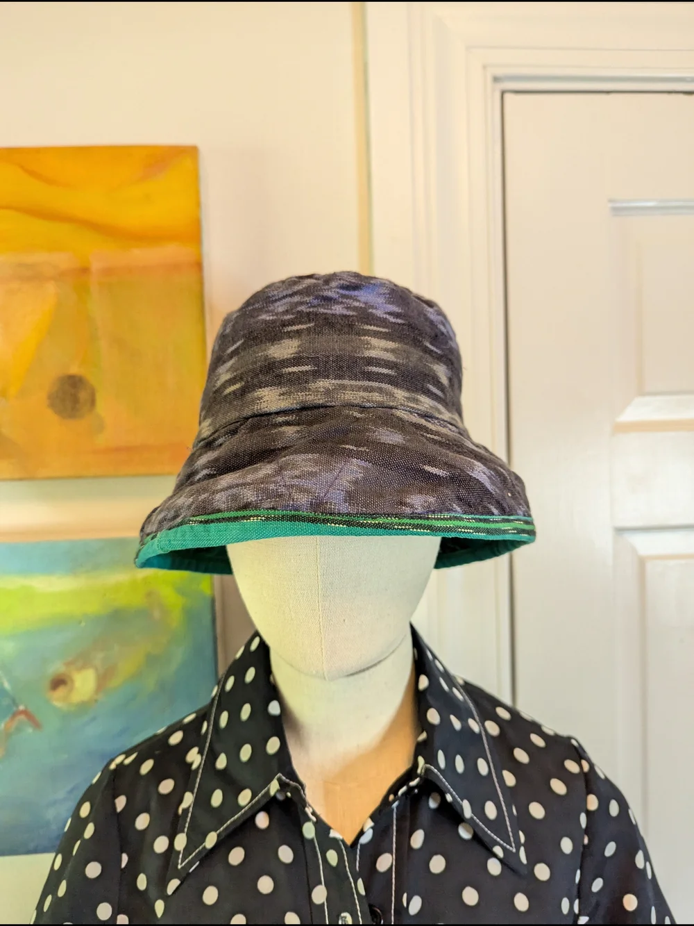 Vintage 1990s Green, Black, And Blue Reversible Bucket Hat